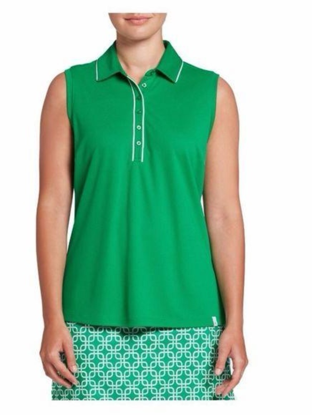 NWT NEW Lady Hagen Green Sleeveless Polo Tank with White Piping - Size L